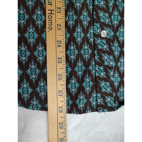 Rock & Roll Denim Boys XL Snap Front Western Shirt Brown Turquoise Pattern - Picture 5 of 9